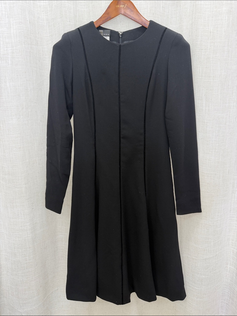 Vintage Balenciaga Le Dix Paris Black Wool Dress Bergdorf Goodman US Size 6